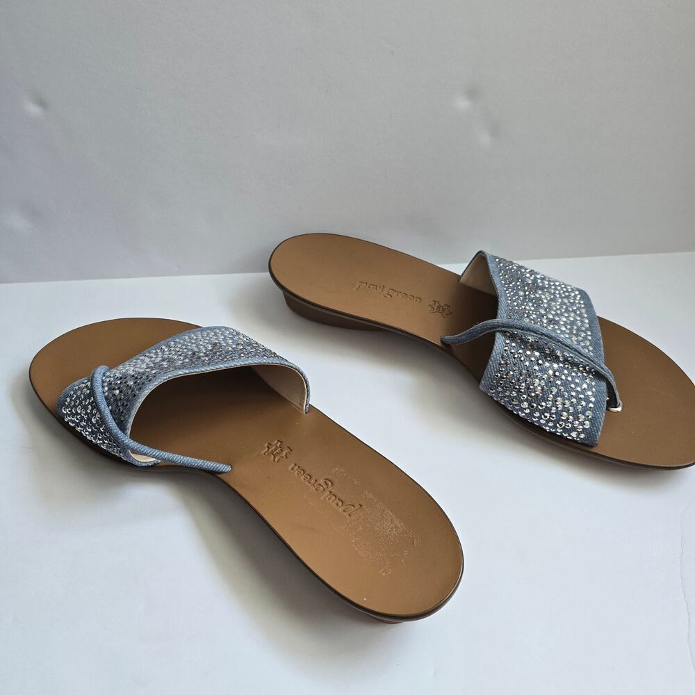 Paul Green Crystal Sandals Sz 8.5 Silver Rhinestone Thong Flat Retail $345 - Picture 3 of 7
